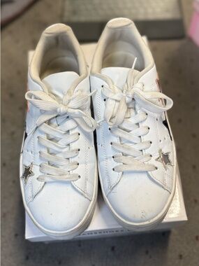 White Leather Sneakers with Silver Star Accents